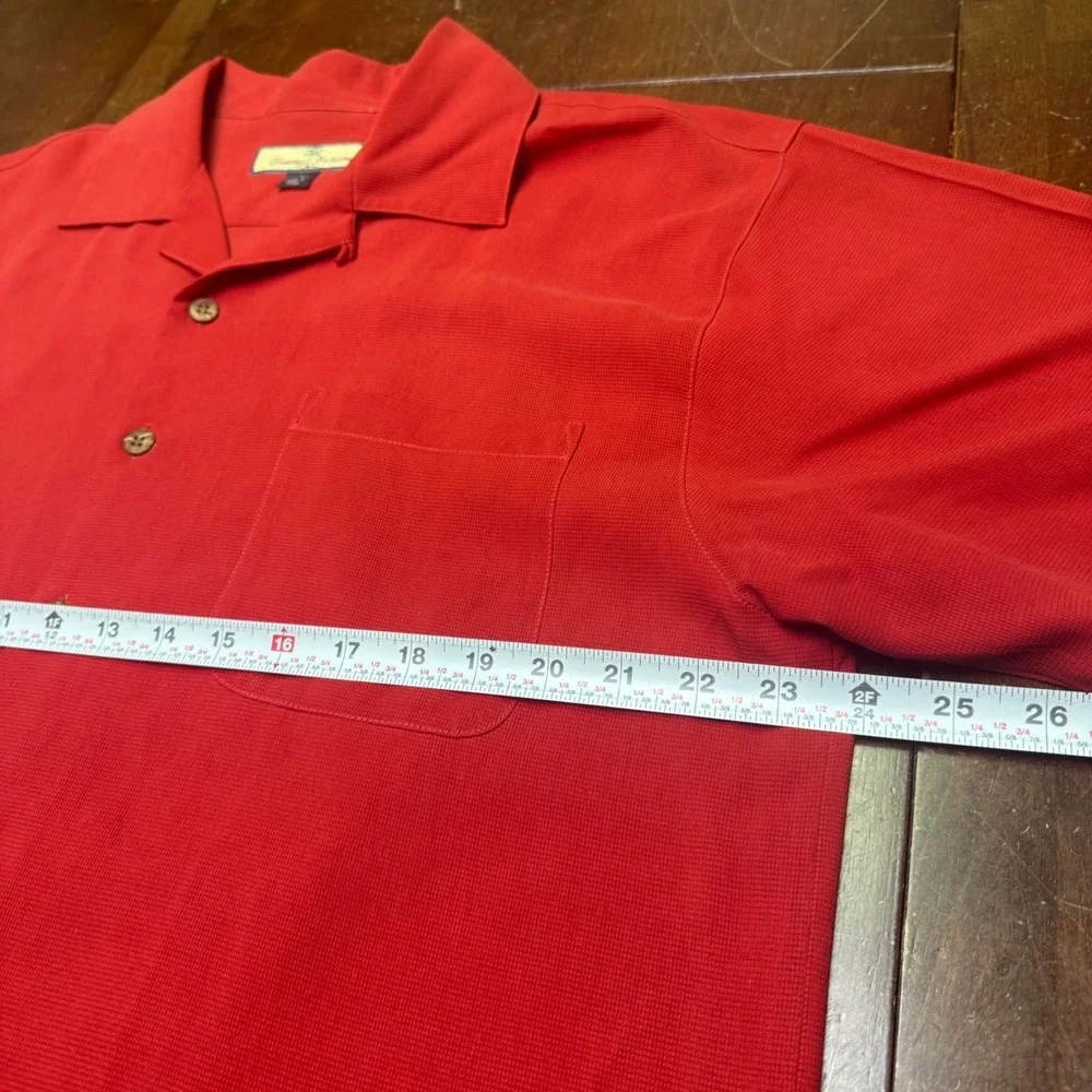 Tommy Bahama‎ Button Up Shirt Mens L Red Silk Paradise Open Golf Embroidered